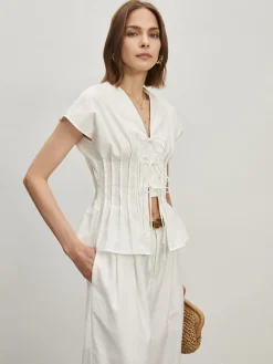 Cotton Pleated Knotted Blouse