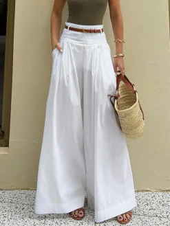 Cotton Pleated Wide Leg Pants