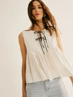 Cotton Ruffle Pleated Tie Front Blouse