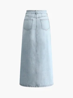 Cotton Split Denim Skirt