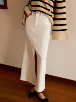Cotton Split Tassel Denim Skirt