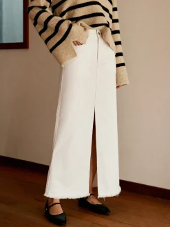 Cotton Split Tassel Denim Skirt