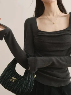 Cotton Square Neck Slim Sweater