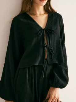 Cotton Tie Front Cozy Pants Set