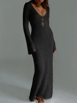 Cover Up Long Sleeve Open Back Long Dress