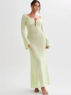 Cover Up Long Sleeve Open Back Long Dress