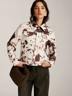 Cow Printed Tweed Short Jacket