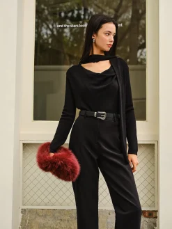 Cowl Neck Ribbon Knit Top
