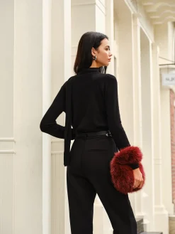 Cowl Neck Ribbon Knit Top