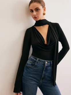 Cowl Neck Ribbon T-Shirt