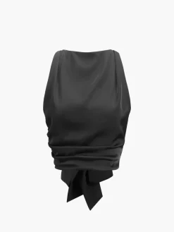 Cowl Neck Ruched Open Back Crop Top