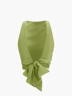 Cowl Neck Ruched Open Back Crop Top