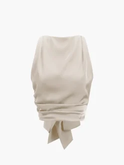 Cowl Neck Ruched Open Back Crop Top