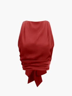 Cowl Neck Ruched Open Back Crop Top