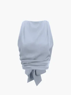 Cowl Neck Ruched Open Back Crop Top