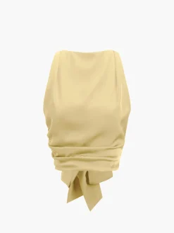 Cowl Neck Ruched Open Back Crop Top