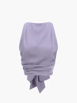 Cowl Neck Ruched Open Back Crop Top