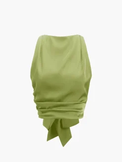 Cowl Neck Ruched Open Back Crop Top