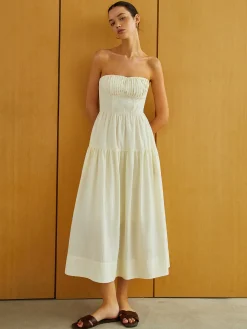 Creamy Zipper Pleated Midi Dress
