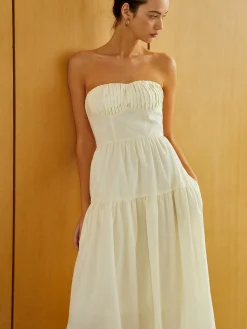 Creamy Zipper Pleated Midi Dress