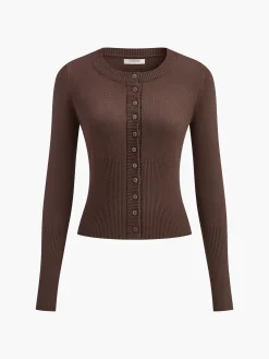 Crew Neck Breasted Cardigan