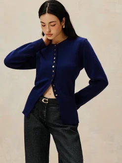 Crew Neck Breasted Jersey Cardigan