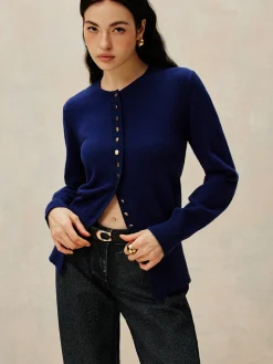 Crew Neck Breasted Jersey Cardigan