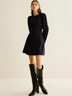 Crew Neck Breasted Slim Dress