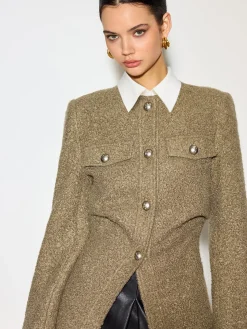 Crew Neck Button Down Tweed Coat