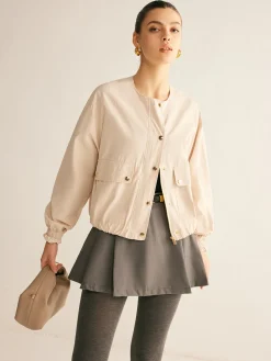 Crew Neck Button Thin Jacket