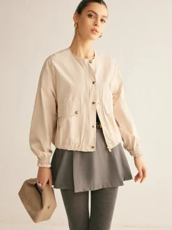 Crew Neck Button Thin Jacket