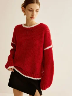 Crew Neck Contrast Binding Sweater
