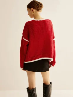 Crew Neck Contrast Binding Sweater