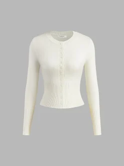 Crew Neck Long Sleeve Cardigan
