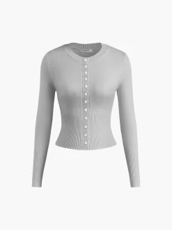 Crew Neck Long Sleeve Cardigan