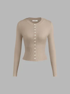 Crew Neck Long Sleeve Cardigan