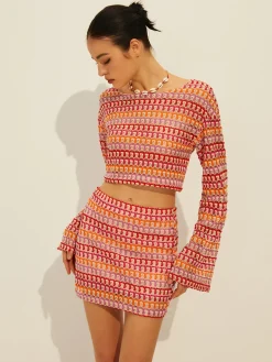 Crew Neck Long Sleeve Skirt Set