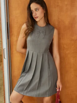 Crew Neck Panel Pleated Tank Dress