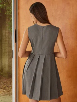 Crew Neck Panel Pleated Tank Dress