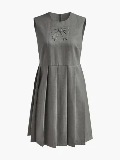 Crew Neck Panel Pleated Tank Dress