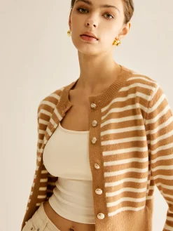 Crew Neck Striped Corset Cardigan