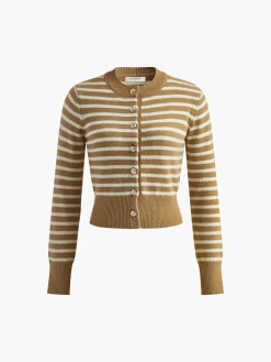 Crew Neck Striped Corset Cardigan