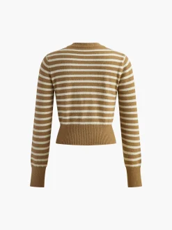 Crew Neck Striped Corset Cardigan