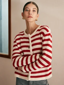 Crew Neck Striped Jersey Cardigan