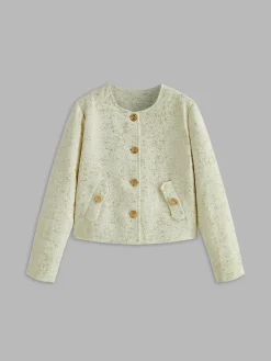 Crew Neck Tweed Breasted Jacket