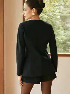 Crew Neck Zipper Blazer
