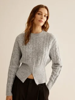 Crew Neck Zipper Design Sweater