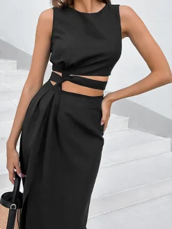 Criss Cross Cutout Split Midi Dress