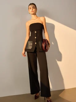 Criss Cross Faux Leather Panel Pants