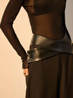 Criss Cross Faux Leather Panel Pants